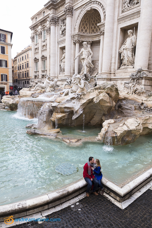 Engagement at the Fontana di Trevi. Picture taken from above.