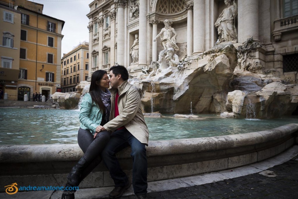 Romantic honeymoon photography taken in Piazza Fontana di Trevi in Rome Italy