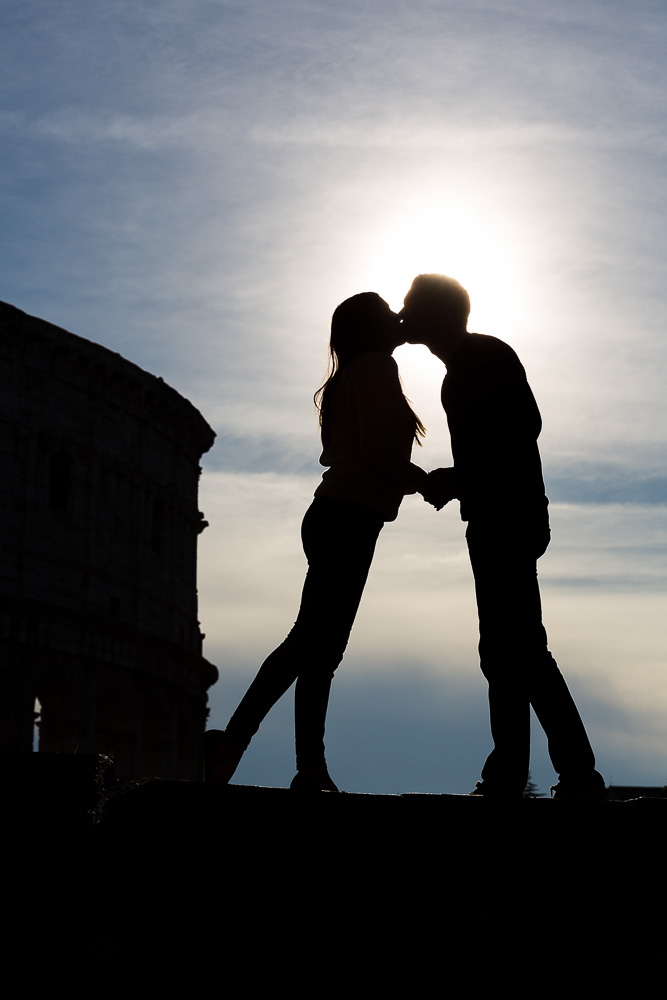 Silhouette picture engagement photographed Roman Colosseum