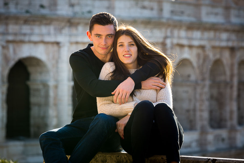 Portrait picture taken Colosseum in Italy. During an engagement photo shoot.