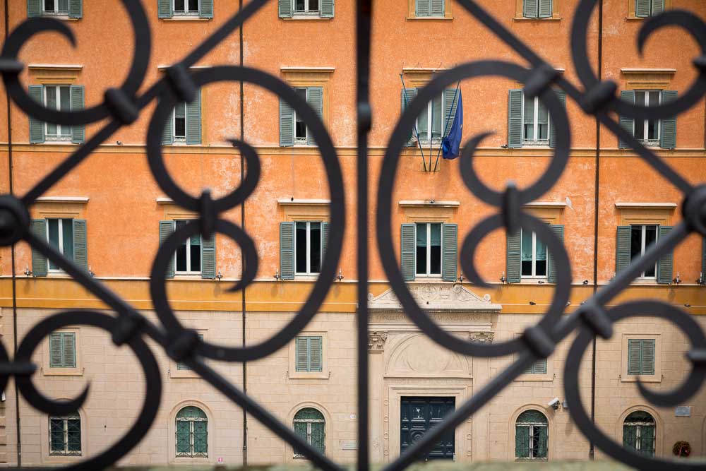 Building behind railing