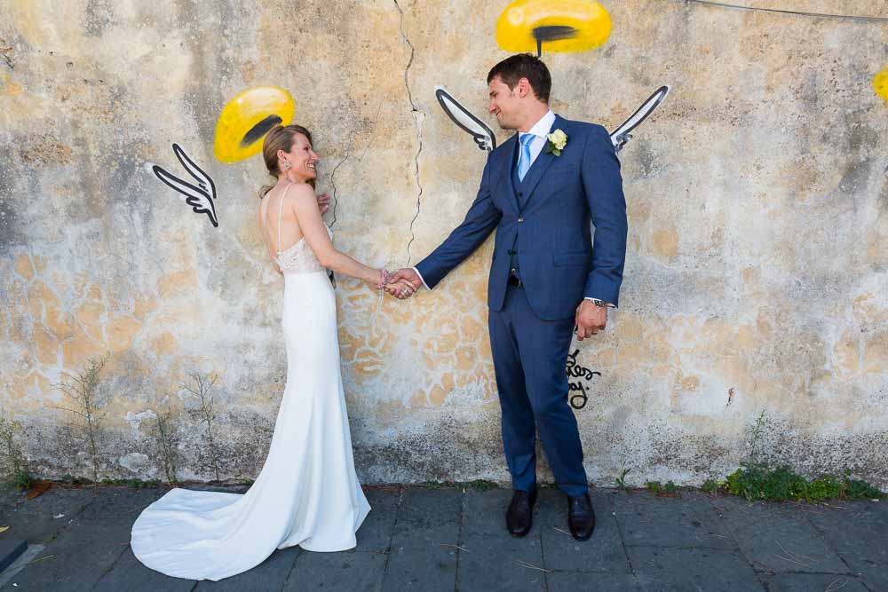 Bride and groom street angel photo shoot