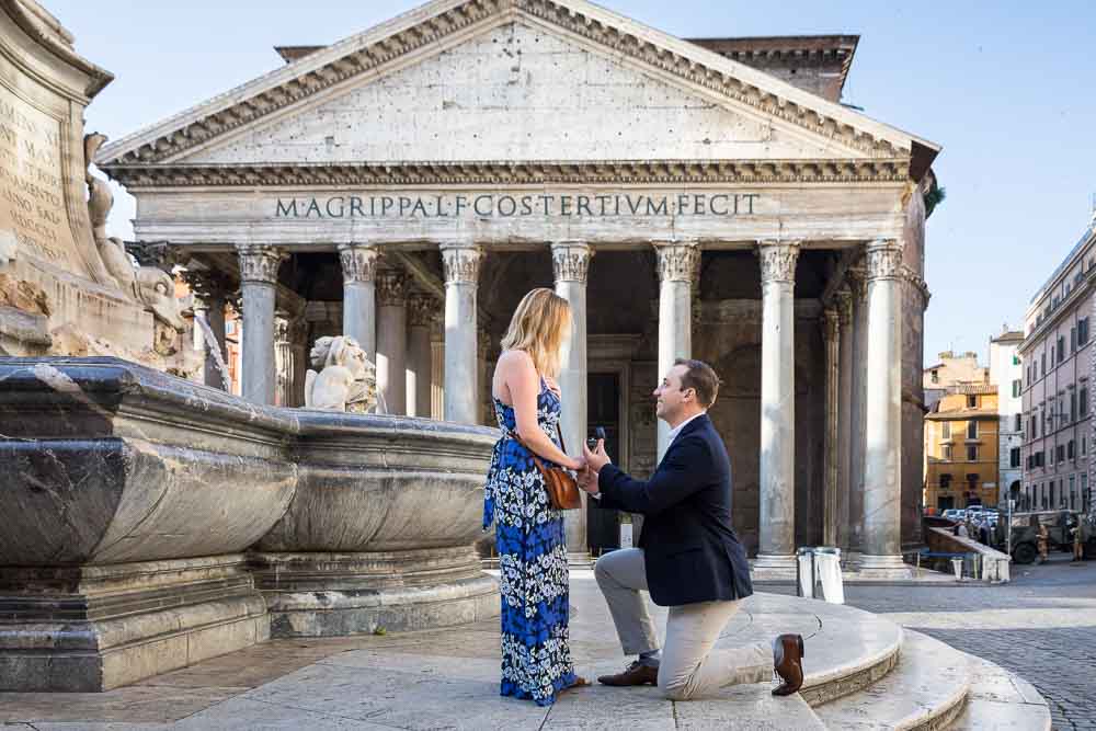 Surprise wedding marriage proposal photographed at the Roman Pantheon. Rome, Italy.