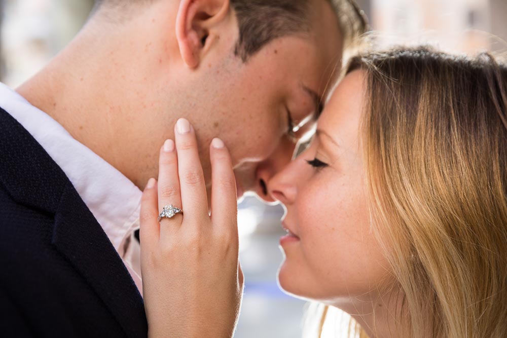 In love in Rome Engagement session. Close up picture in love and with the engagement ring showing on hand