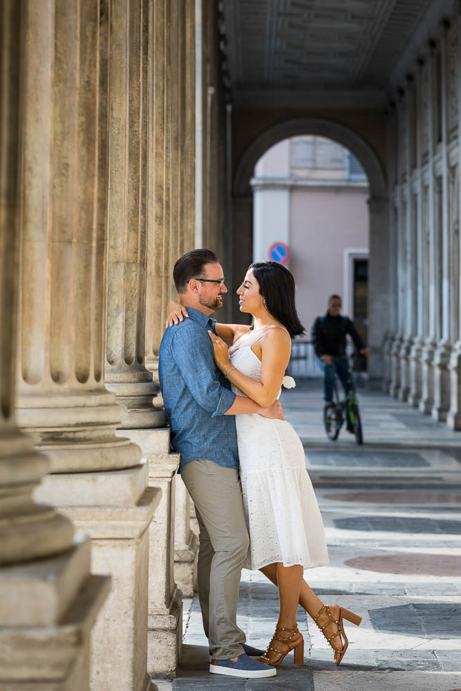 Posing underneath columns and arched