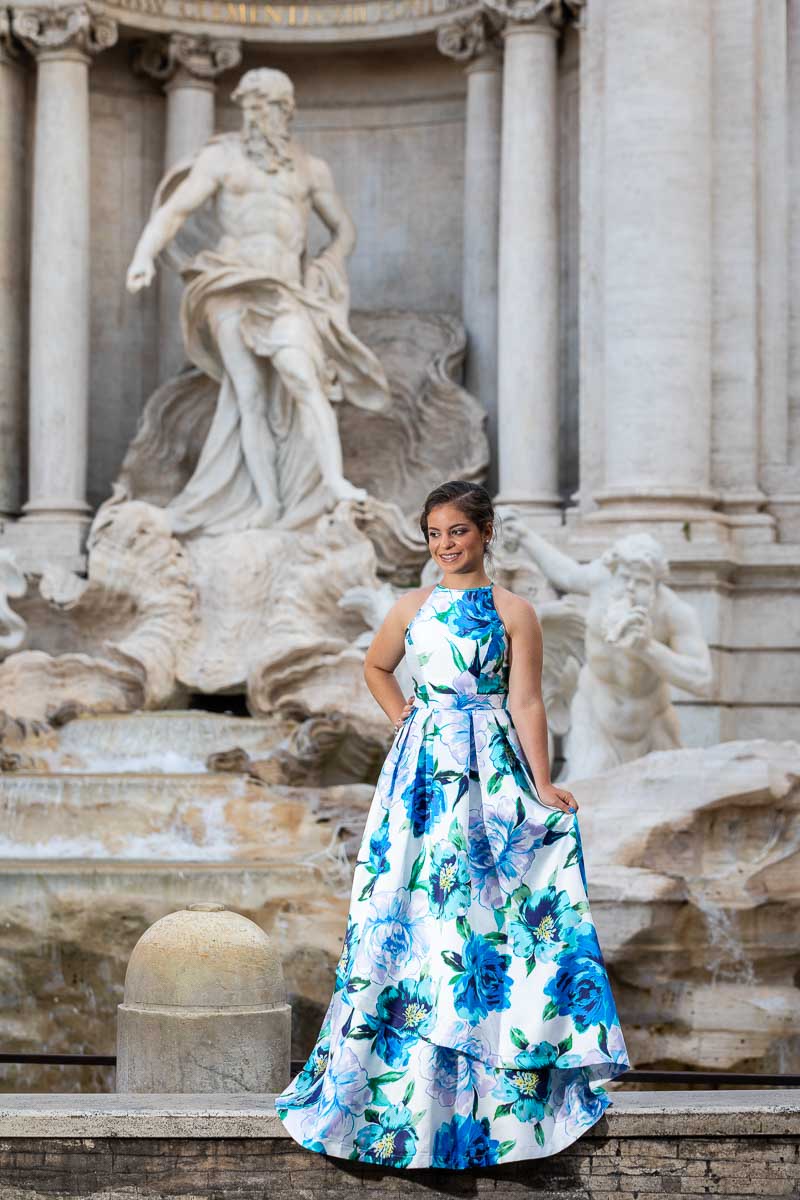 Elegant birthday shoot near the historic Trevi Fountain in the city center