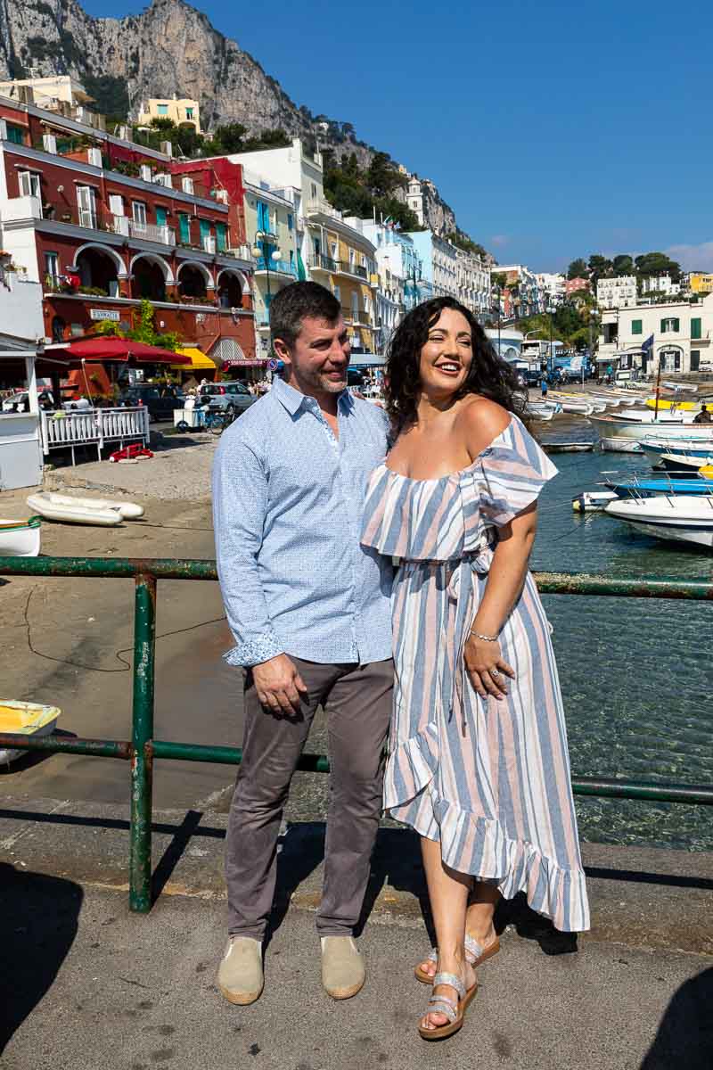 Photoshoot taking place in Marina Grande island with the town background