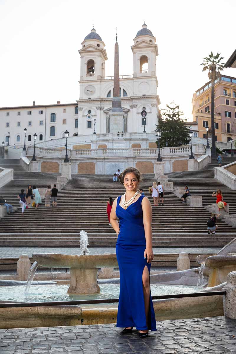 Elegant lifestyle photograph on the monumental stairway overlooking the square