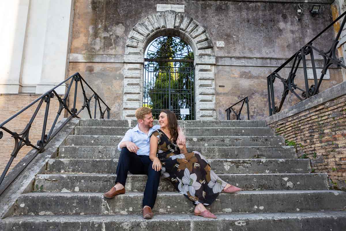 Posed sitting down on side steps