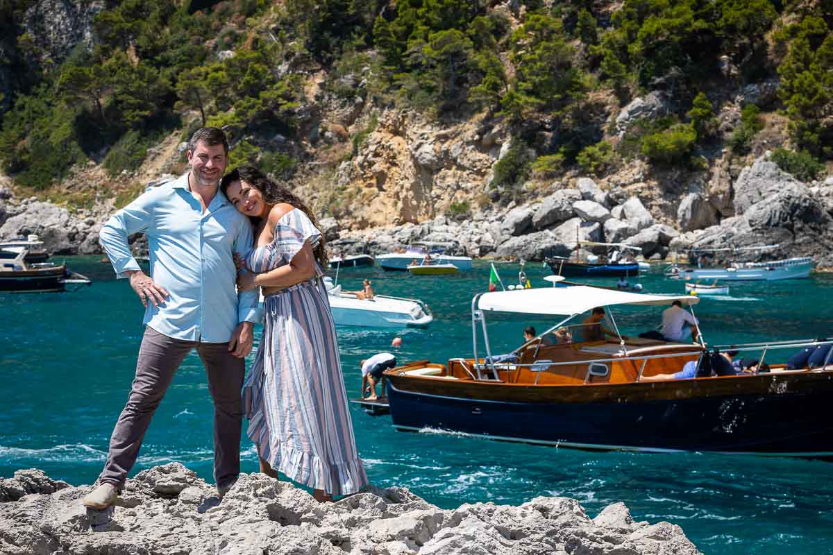 Posing other side island by marina piccola with beautiful water and boats background