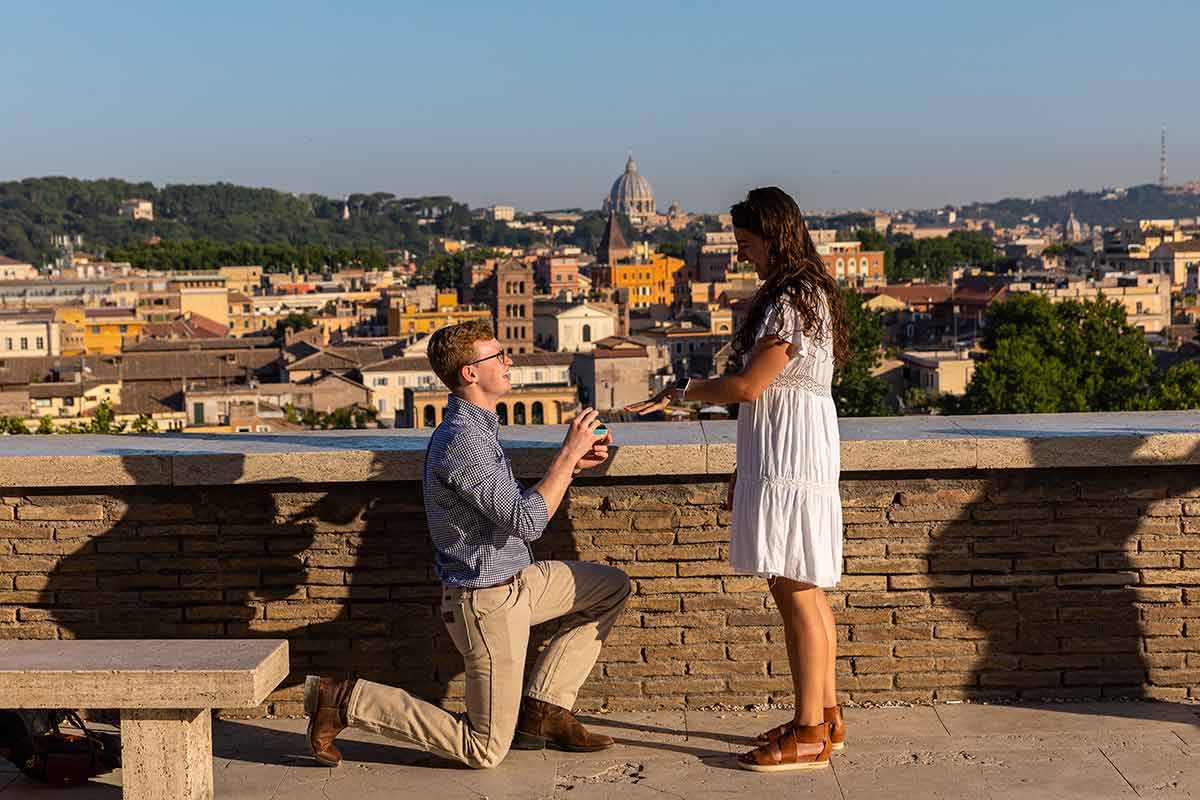 Orange Garden Terrace knee down proposing to be married in Roma