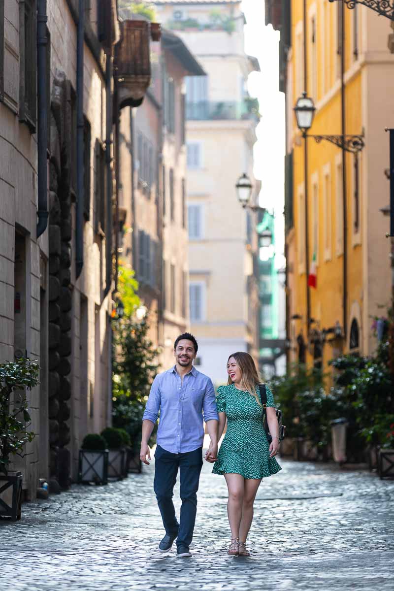 Walking photoshoot couple photo session ancient cobblestone alleyways