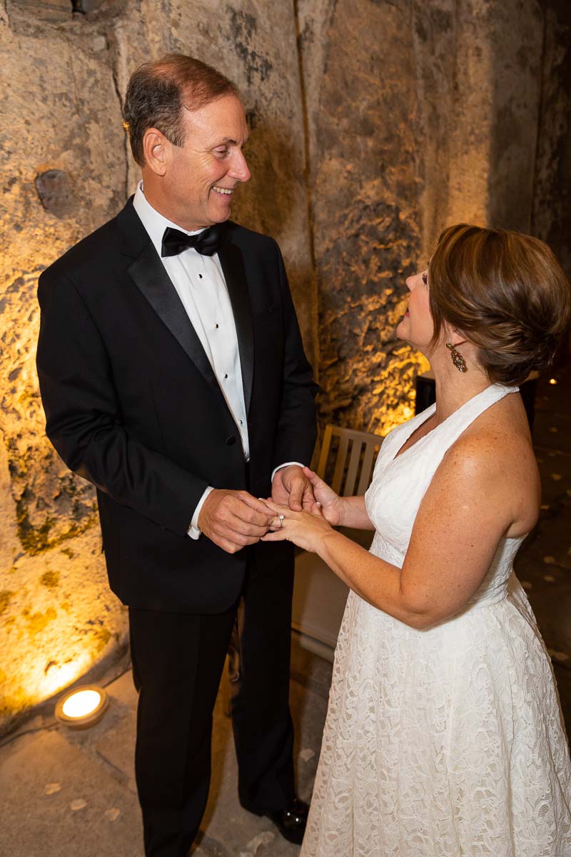 Exchanging marital rings during a symbolic marriage ceremony