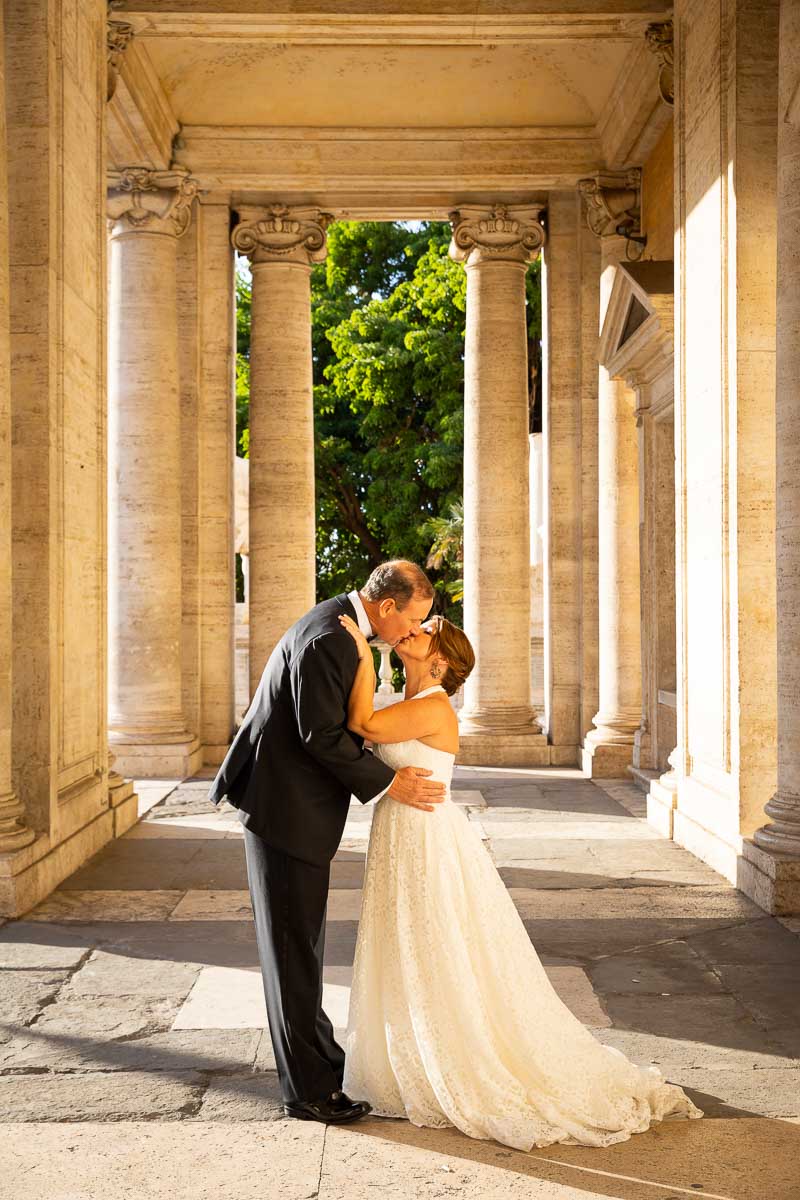 just married in the eternal city portrait series under roman columns