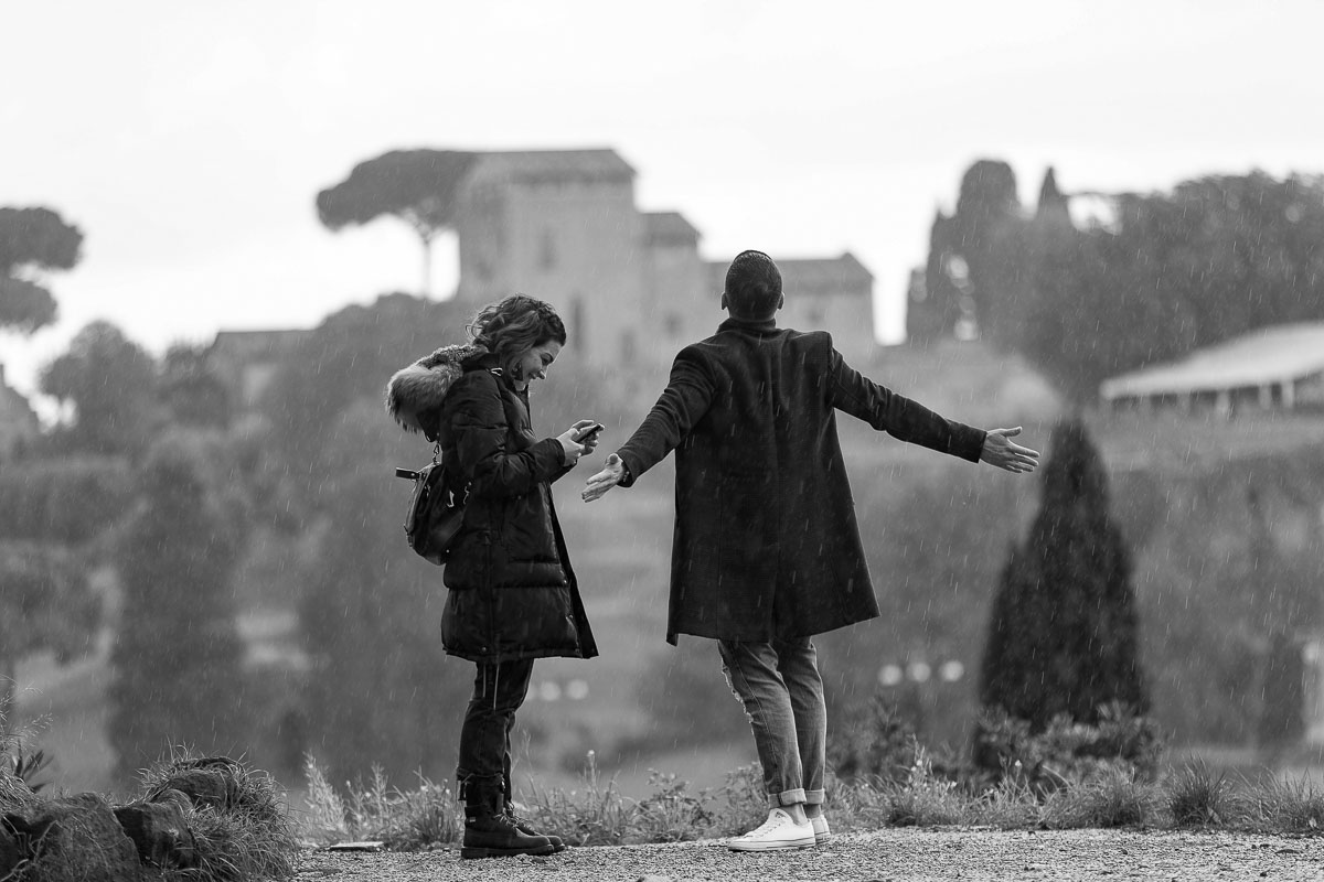 Drizzling rain during a couple photo session