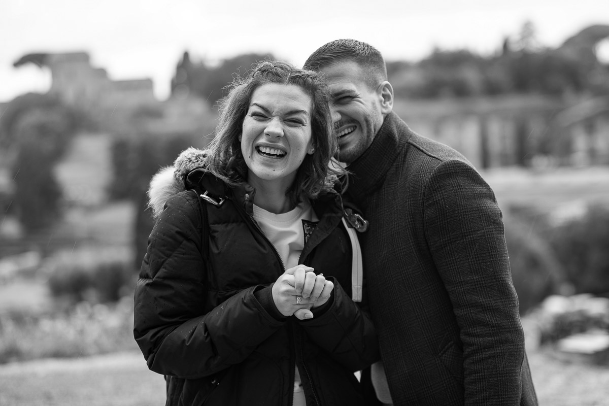 Couple happy portrait smiling in black and white