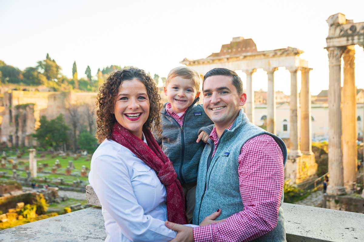 Closeup Rome Family Portrait Photography using the ancient roman forum as backdrop