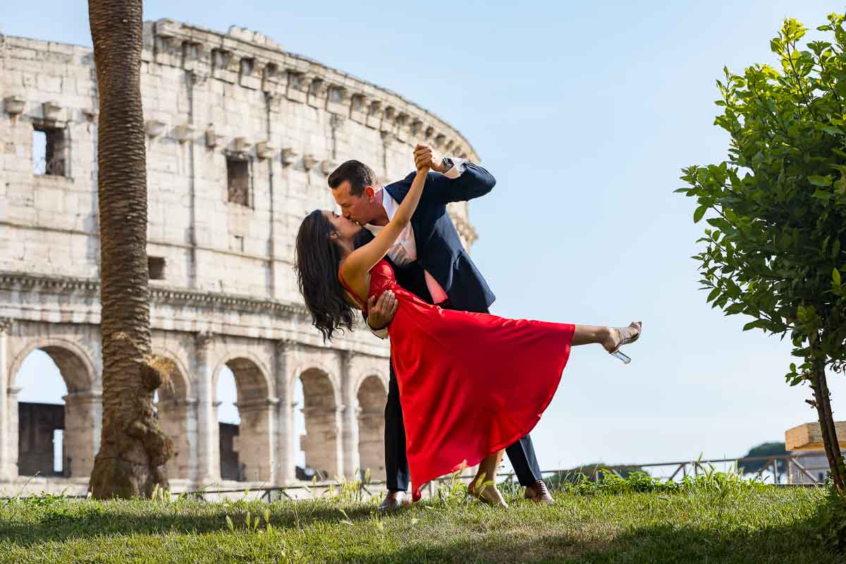 Couple dancing pose photographed during a photography session near the Colosseum