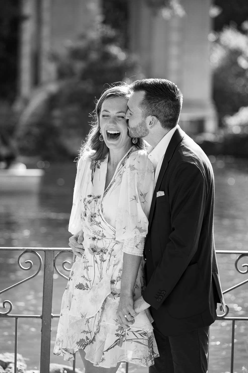 Black and white engagement couple photography