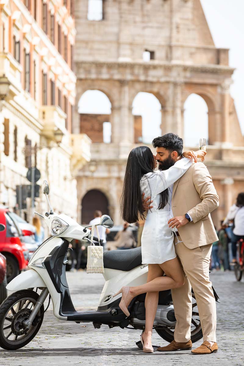 Taking fun and creative engagement pictures using a Piaggio Liberty scooter 