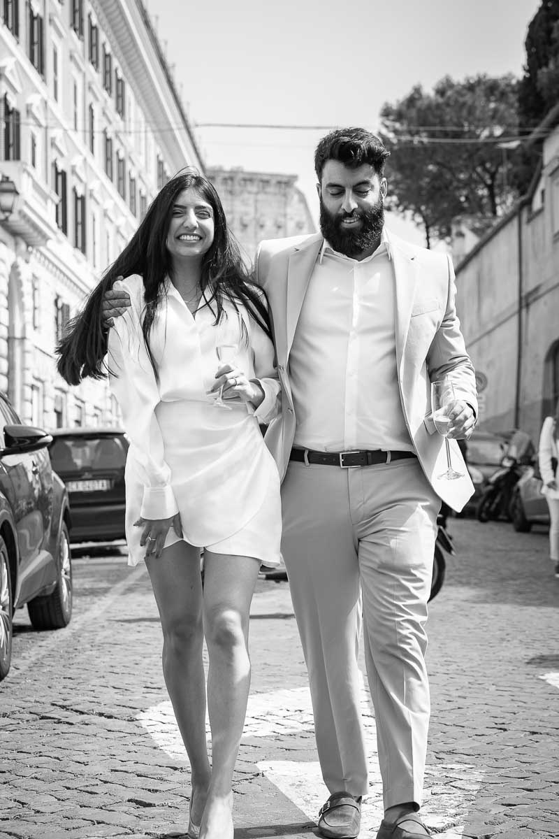 Walking in the roman city in black and white photography