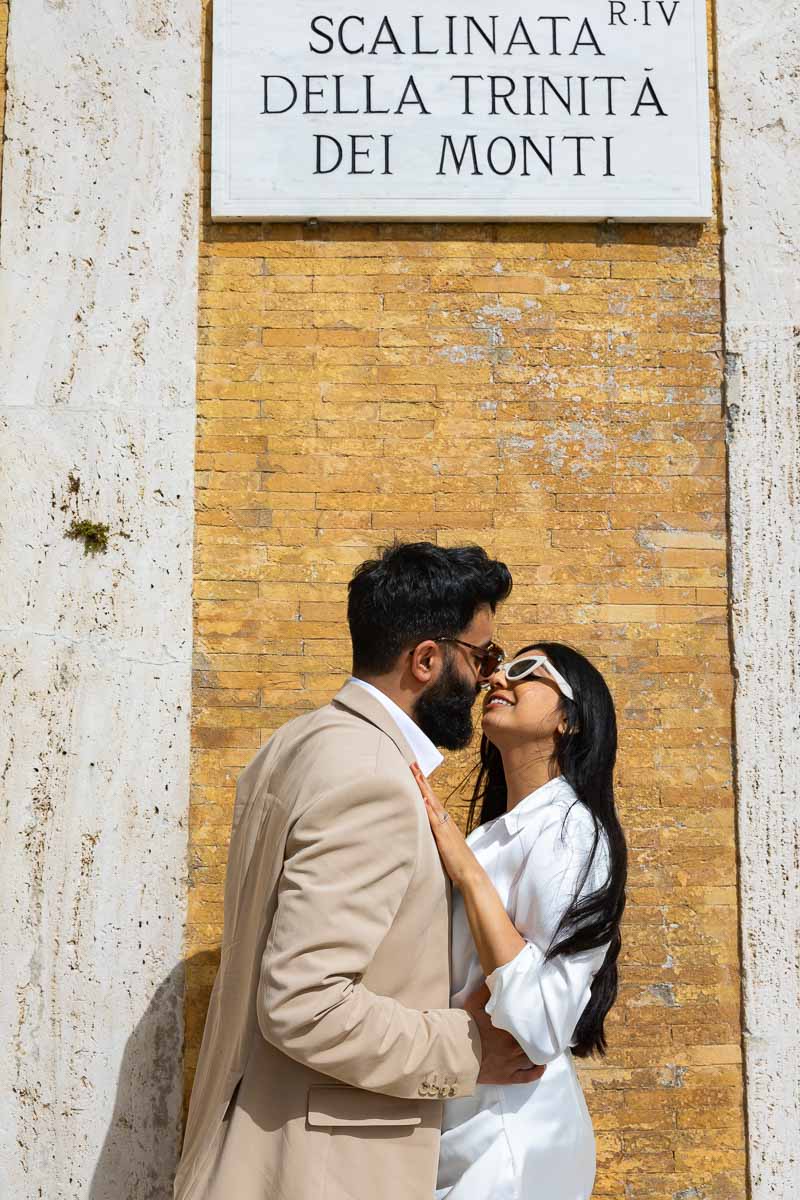 Couple romantically Kissing Spanish steps
