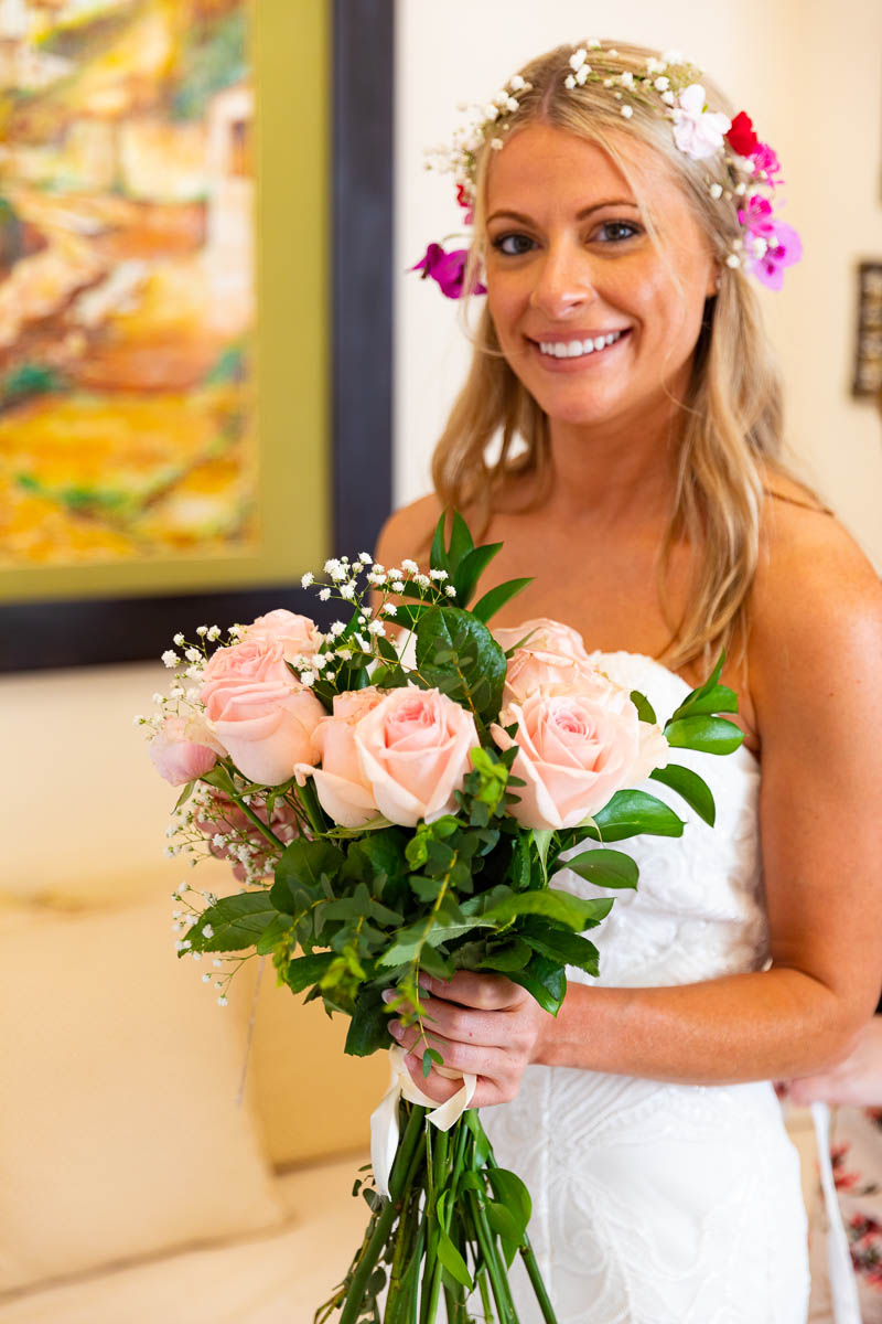 Bride portrait close up holding the bridal bouquet