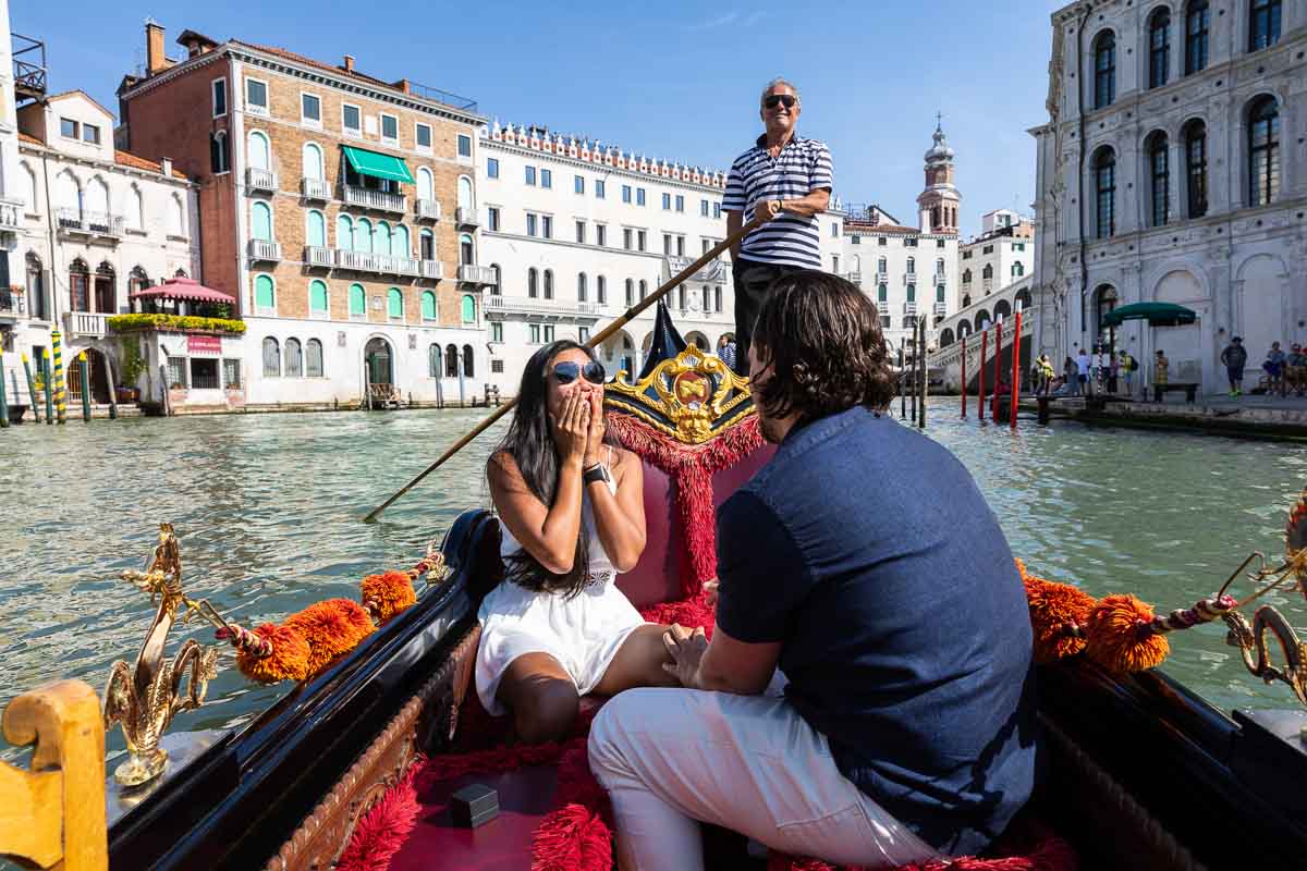 Much surprise and joy after being asked for marriage in one of the most romantic cities