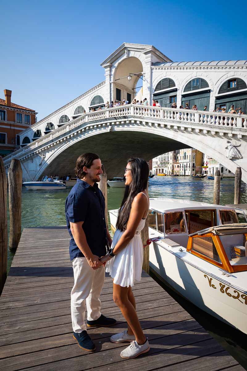 Portrait picture taken in front Rialto bridge