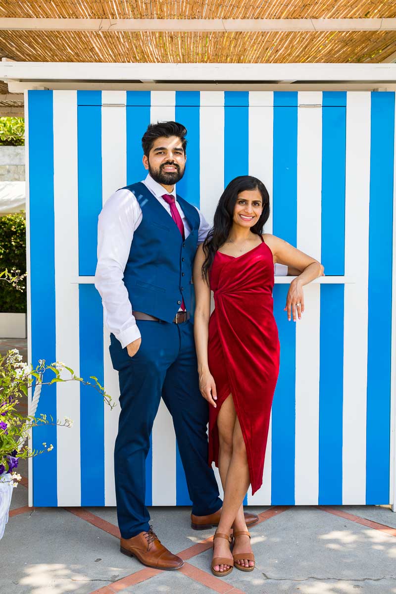 Engagement picture portraits relaxed by a beach cabin Costiera Amalfitana