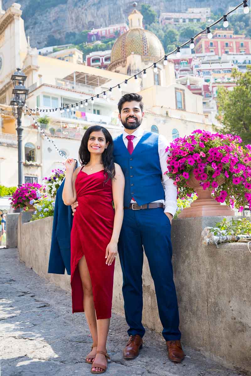 Taking picture portraits in the town after a sweet engagement session posed photoshoot