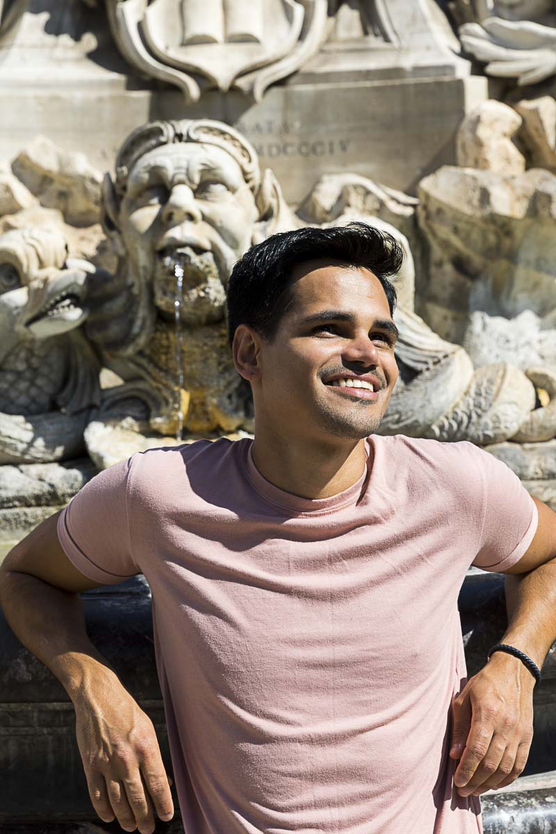 Close up portrait picture of a male model modelling in the streets
