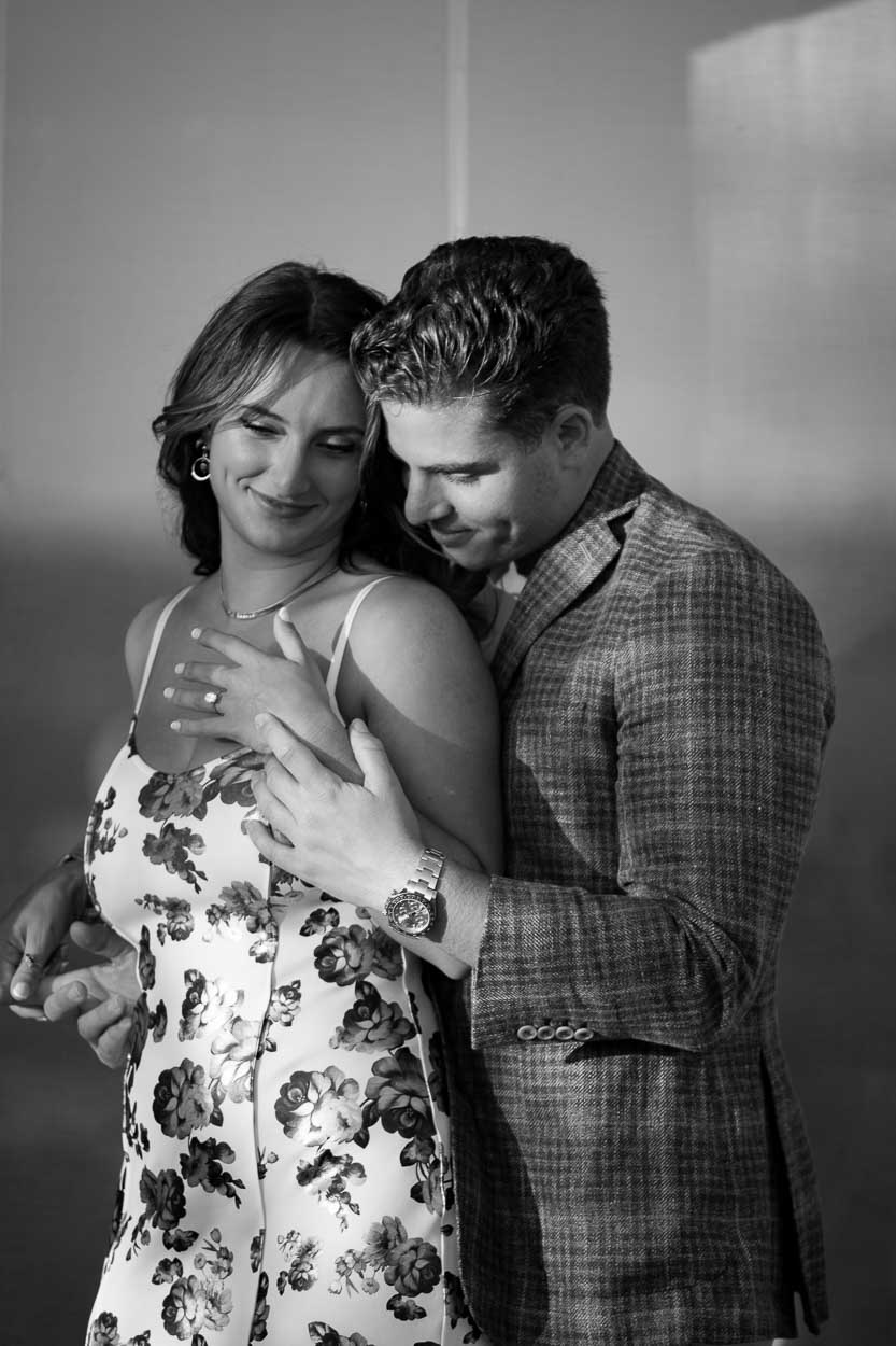 Engaged couple portrait photographed in black and white