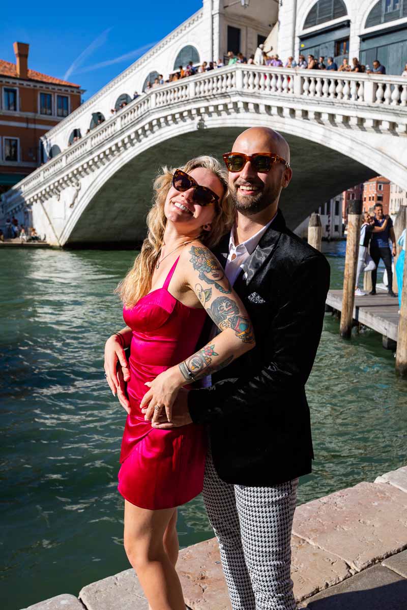 Close up couple portrait together Ponte Rialto Italy
