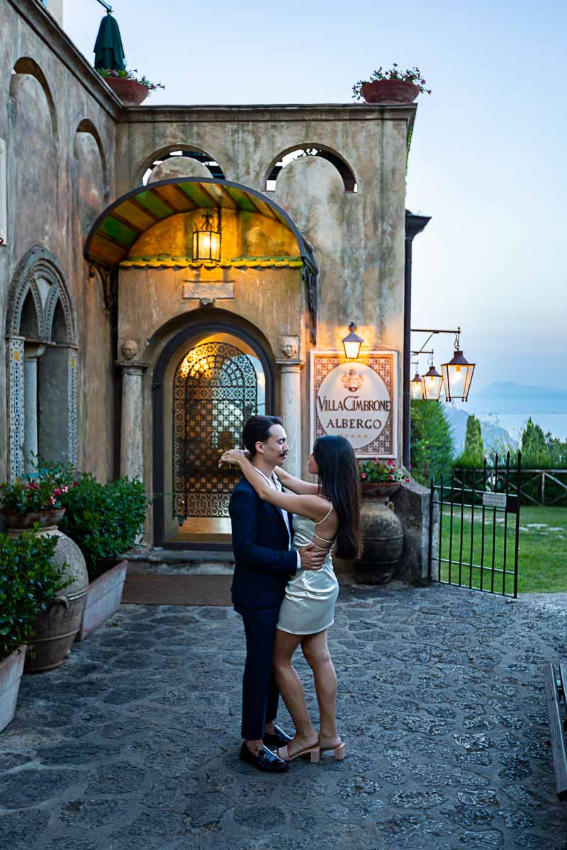 Posing in front of Villa Cimbrone Hotel and villa estate photography session