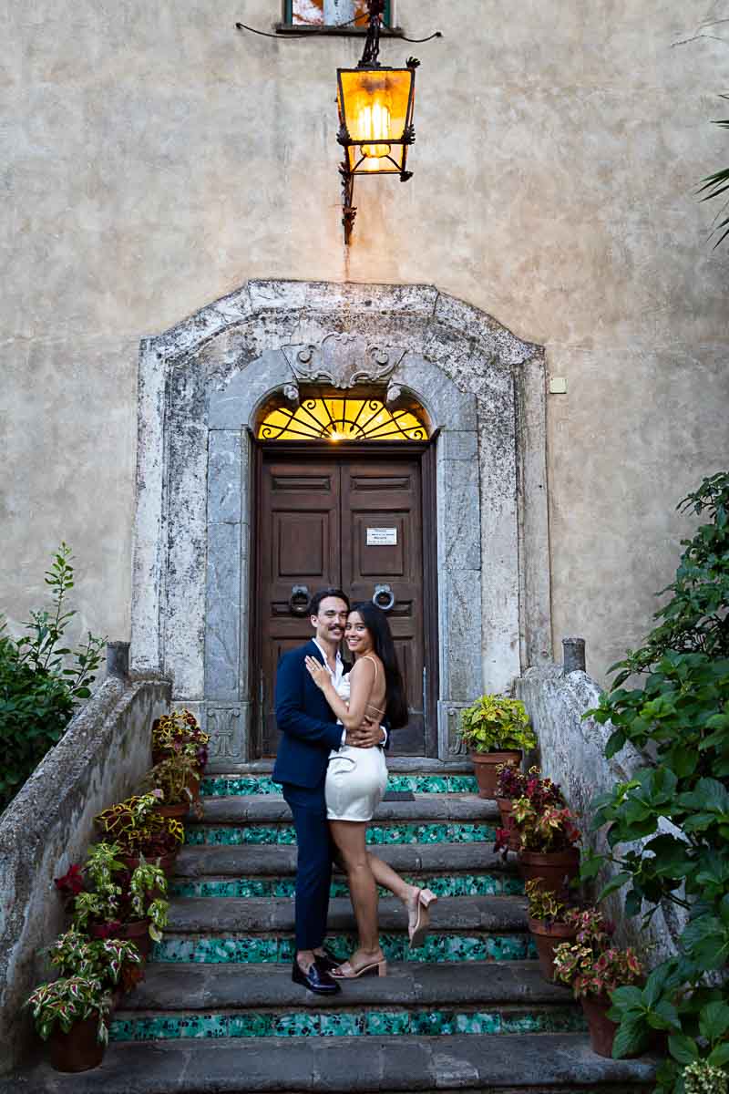 Standing together on the steps of an ancient building in Ravello