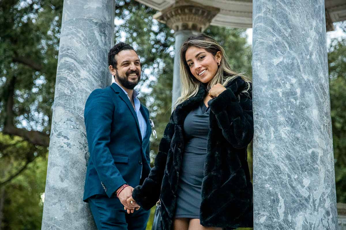 Couple portrait photographed among the columns temple