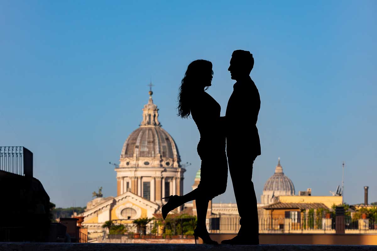 Silhouette image of a couple during an Anniversary photo shoot