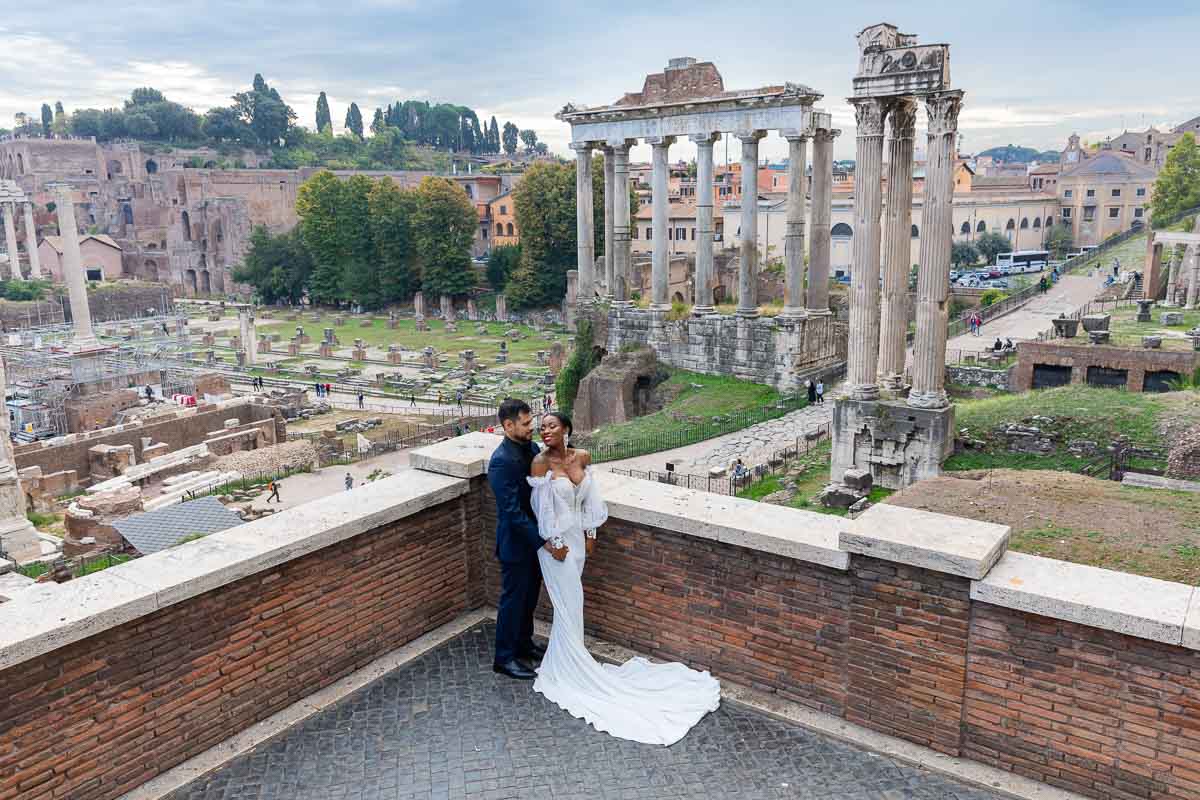 Posed couple portrait in front Roman Forum