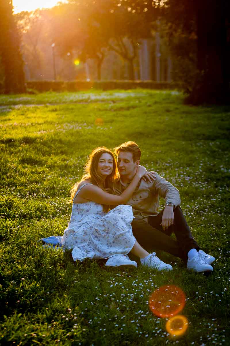 Park snapshots taken while sitting on the grass with beautiful sunsetting light background