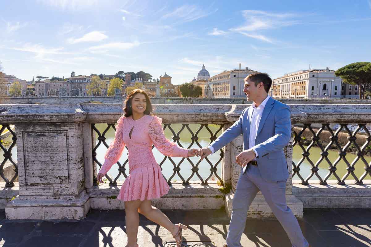 Walking hand in hand. Photo session Castel Sant'Angelo bridge