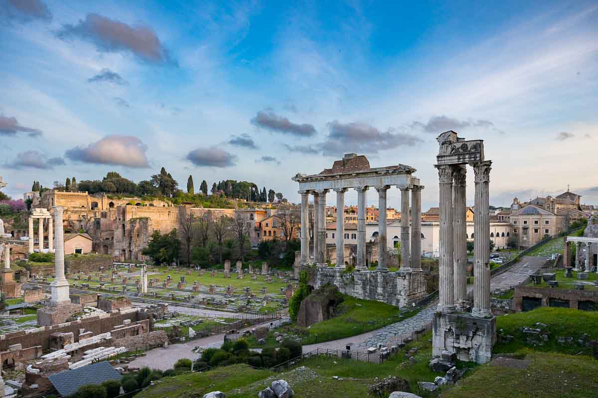 The view of the Roman Forum seen from the above Piazza del Campidoglio in Rome Italy