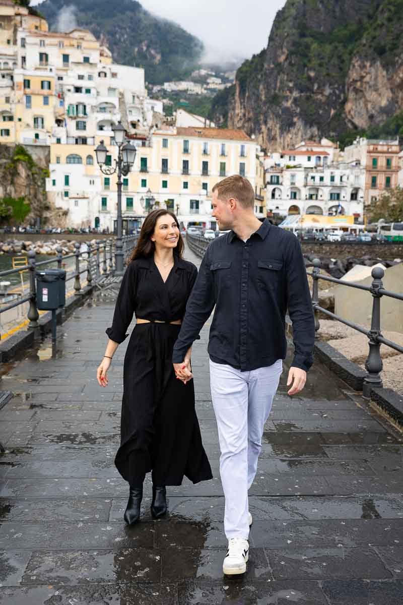 Walking pier with the town background