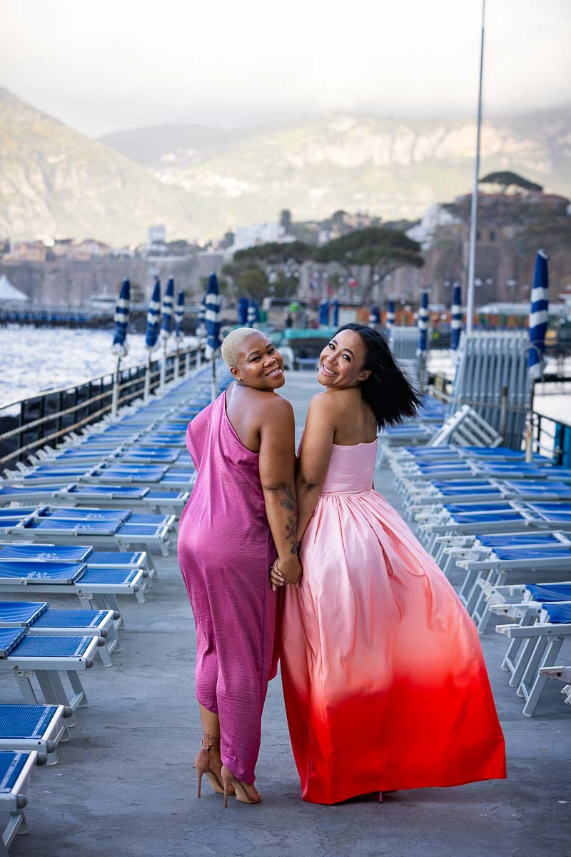 Taking vacation pictures together while travelling in Italy