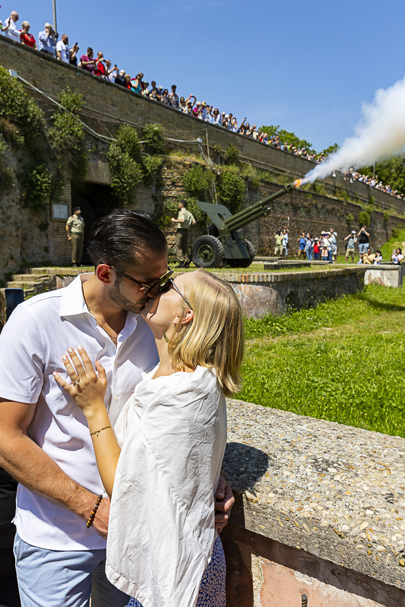 Kiss shot. With the Janiculum hill canon firing in the background at 12:00 pm in Rome