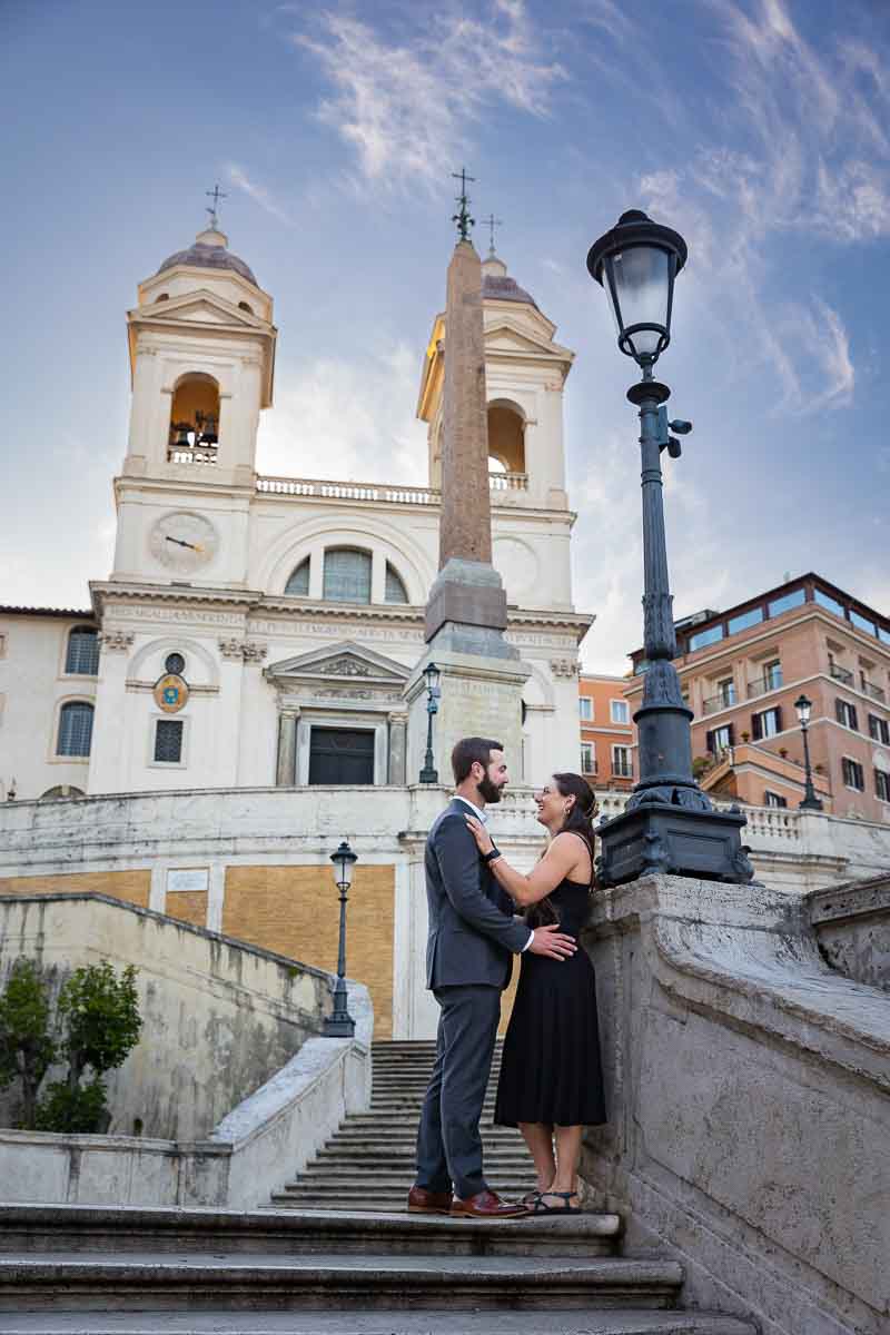 Posed couple Spanish steps in Italy