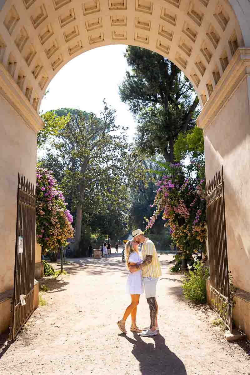 Standing under main entrance at park Borghese 