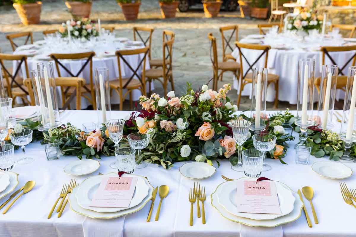 Close up of the table hosting the reception dinner. Still life photography