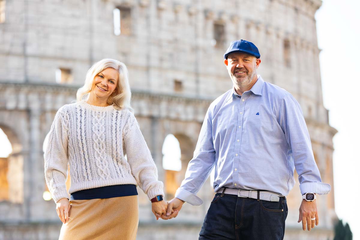 Up close portrait picture of the a couple during a photo shoot in Italy
