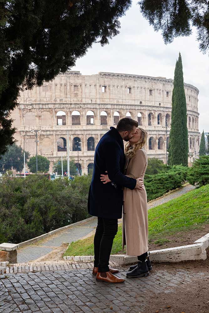 The moment in which she said yes to the surprise proposal question. Just engaged in Rome Italy. Proposal with a view